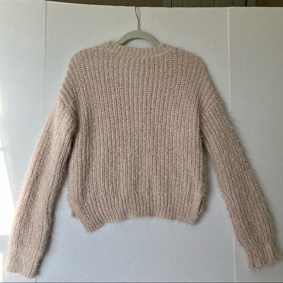 Candies women’s eyelash chenille long sleeve cable knit sweater, Large, beige - Picture 3 of 8